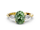 Yellow gold Three-Stone Fancy Green Oval  Cut Diamond Ring with Pear Side Stones in Four-Prong Setting_109