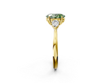 Yellow gold Three-Stone Fancy Green Oval  Cut Diamond Ring with Pear Side Stones in Four-Prong Setting_111