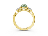 Yellow gold Three-Stone Fancy Green Oval  Cut Diamond Ring with Pear Side Stones in Four-Prong Setting_112