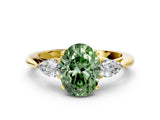 Yellow gold Three-Stone Fancy Green Oval Cut Diamond Ring with Pear  Side Stones in Four-Prong Setting_36