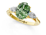 Yellow gold Three-Stone Fancy Green Oval Cut Diamond Ring with Pear  Side Stones in Four-Prong Setting_37