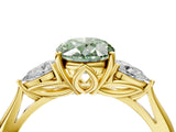 Yellow gold Three-Stone Fancy Green Oval Cut Diamond Ring with Pear  Side Stones in Four-Prong Setting_40