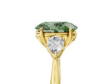 Yellow gold Three-Stone Fancy Green Oval Cut Diamond Ring with Pear  Side Stones in Four-Prong Setting_41