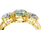 Yellow gold Three-Stone Fancy Green Oval Cut Diamond Ring with Round Side Stones, Classic Band, and Four-Prong Setting_4