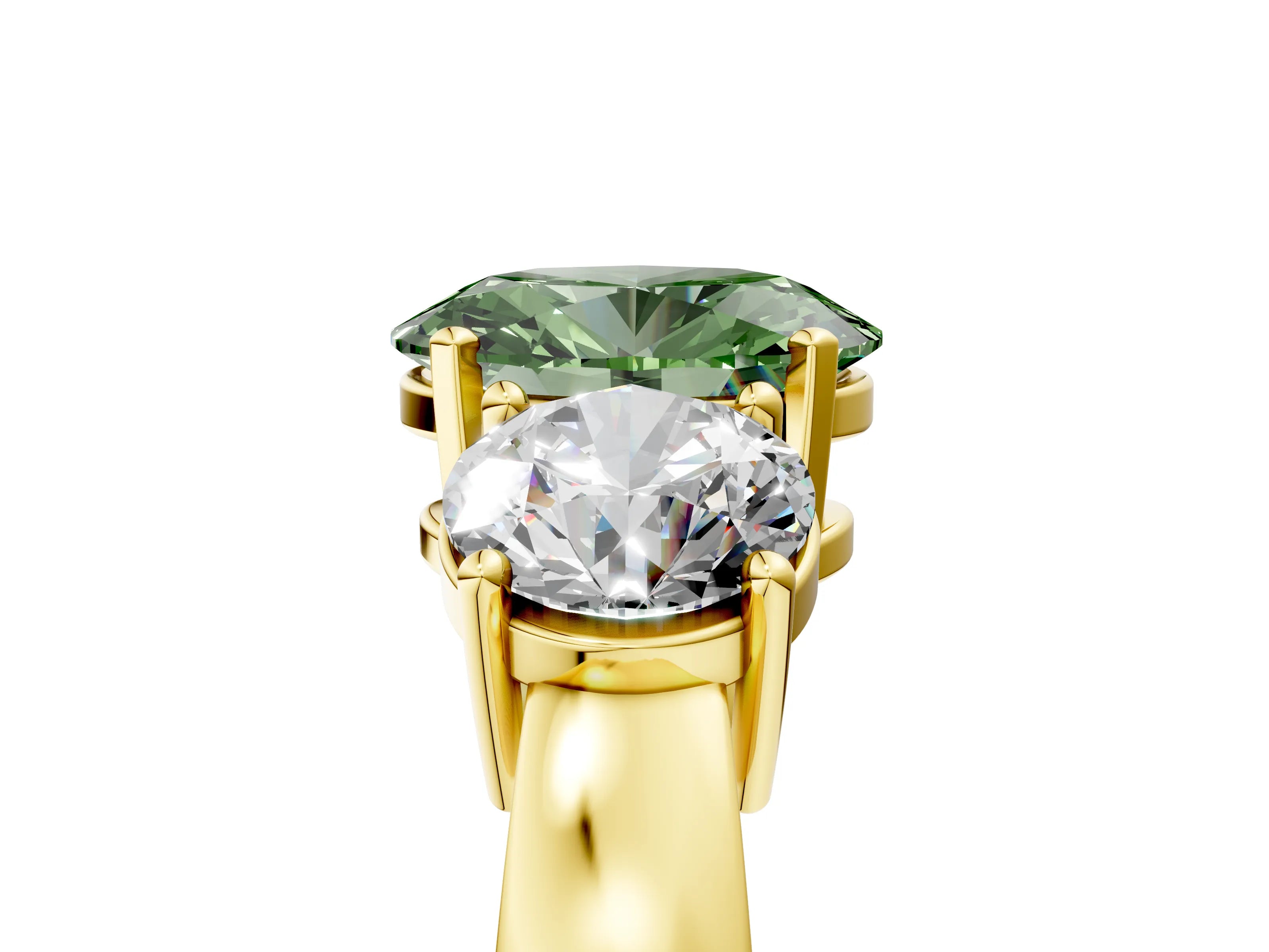 Yellow gold Three-Stone Fancy Green Oval Cut Diamond Ring with Round Side Stones, Classic Band, and Four-Prong Setting_5