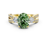 Yellow gold Three-Stone Fancy Green Oval  Cut Diamond Twist Band with Prong Setting_52