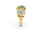 Yellow gold Three-Stone Fancy Green Oval Cut Diamond Wave Pave Band with Prong Setting_2