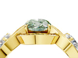 Yellow gold Three-Stone Fancy Green Oval Cut Diamond Wave Pave Band with Prong Setting_4