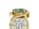 Yellow gold Three-Stone Fancy Green Oval Cut Diamond Wave Pave Band with Prong Setting_5