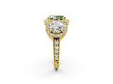 Yellow gold Three-Stone Fancy Green Oval Cut Halo Diamond Milgrain Band with Four-Prong Setting_2