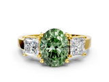 Yellow gold Three-Stone Fancy Green Oval  Cut Solitaire Ring with Prong Setting_3