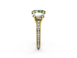 Yellow gold Three-Stone Fancy Green Oval  Diamond Milgrain Pave Band with Prong Setting 3