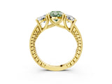 Yellow gold Three-Stone Fancy Green Oval  Diamond Milgrain Pave Band with Prong Setting 4
