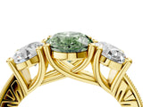 Yellow gold Three-Stone Fancy Green Oval  Diamond Milgrain Pave Band with Prong Setting 5