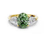 Yellow gold Three-Stone Fancy Green Oval  Diamond Ring with Pear Side Stones in Four-Prong Setting_25