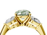 Yellow gold Three-Stone Fancy Green Oval  Diamond Ring with Pear Side Stones in Four-Prong Setting_29
