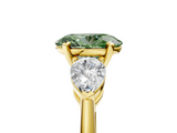 Yellow gold Three-Stone Fancy Green Oval  Diamond Ring with Pear Side Stones in Four-Prong Setting_30