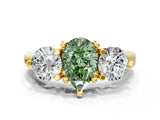 Yellow gold Three-Stone Fancy Green Pear  Brilliant Cut Solitaire Ring with Prong Setting on a Classic Band 1