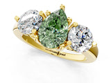 Yellow gold Three-Stone Fancy Green Pear  Brilliant Cut Solitaire Ring with Prong Setting on a Classic Band 2