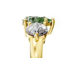 Yellow gold Three-Stone Fancy Green Pear  Brilliant Cut Solitaire Ring with Prong Setting on a Classic Band