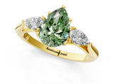 Yellow gold Three-Stone Fancy Green Pear Cut Brilliant Diamond Solitaire Ring with Tapered Band and Four-Prong Setting_7