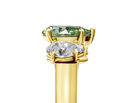 Yellow gold Three-Stone Fancy Green Pear Cut Brilliant Diamond Trellis Ring with Comfort Fit Band_5