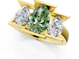 Yellow gold Three Stone Fancy Green Pear Cut Cut Channel Set Diamond Ring_1