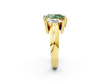 Yellow gold Three Stone Fancy Green Pear Cut Cut Channel Set Diamond Ring_2