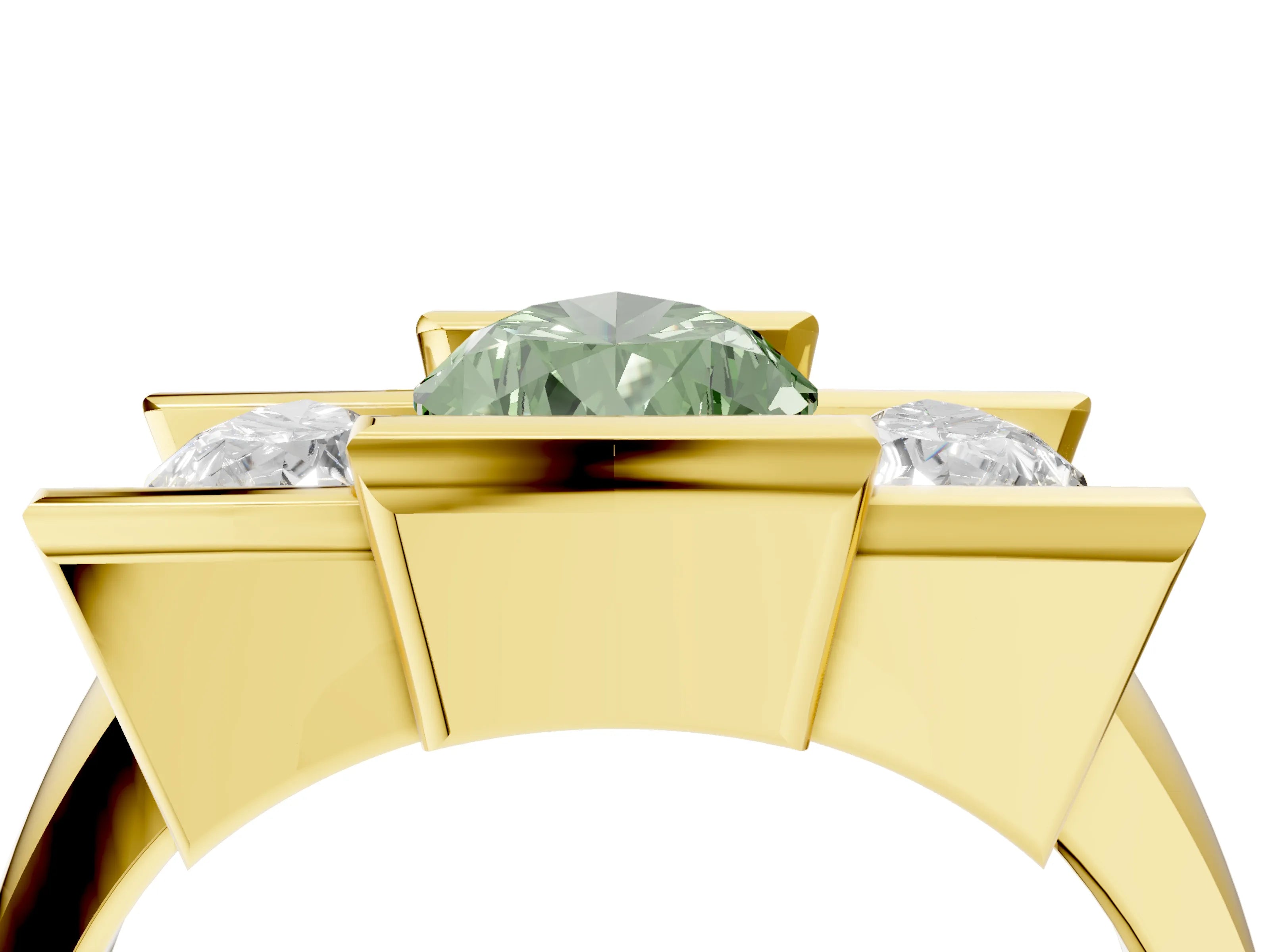 Yellow gold Three Stone Fancy Green Pear Cut Cut Channel Set Diamond Ring_4