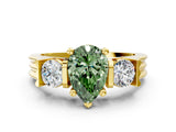 Yellow gold Three-Stone Fancy Green Pear Cut Cut Classic Band Prong Setting Ring