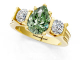 Yellow gold Three-Stone Fancy Green Pear Cut Cut Classic Band Prong Setting Ring_1