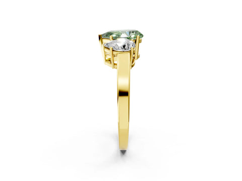 Yellow gold Three-Stone Fancy Green Pear Cut Cut Diamond Engagement Ring with Flat Band and Four-Prong Setting_14