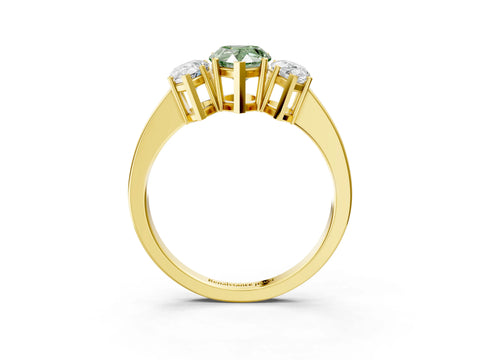 Yellow gold Three-Stone Fancy Green Pear Cut Cut Diamond Engagement Ring with Flat Band and Four-Prong Setting_15