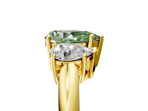 Yellow gold Three-Stone Fancy Green Pear Cut Cut Diamond Engagement Ring with Prong Setting on a White Gold Band_29