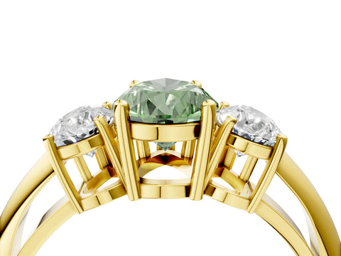 Yellow gold Three-Stone Fancy Green Pear Cut Cut Diamond Engagement Ring with Prong Setting on a White Gold Band_4