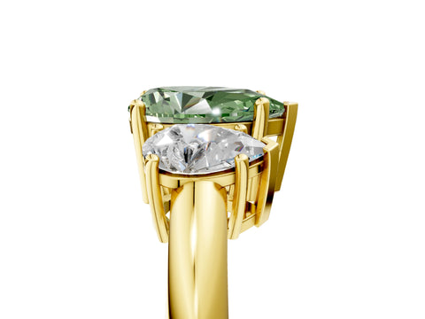 Yellow gold Three-Stone Fancy Green Pear Cut Cut Diamond Engagement Ring with Prong Setting on a White Gold Band_5