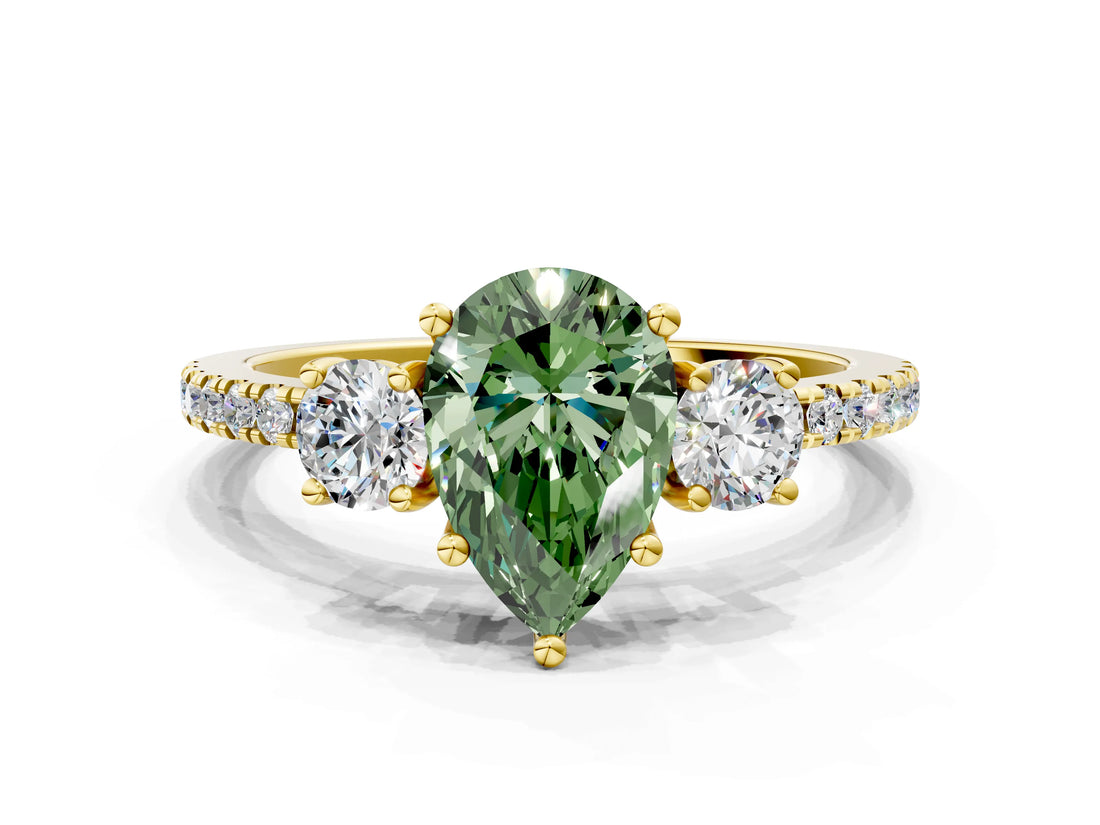 Yellow gold Three-Stone Fancy Green Pear Cut Cut Diamond Pavé Band with Prong Setting_15
