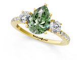 Yellow gold Three-Stone Fancy Green Pear Cut Cut Diamond Pavé Band with Prong Setting_16