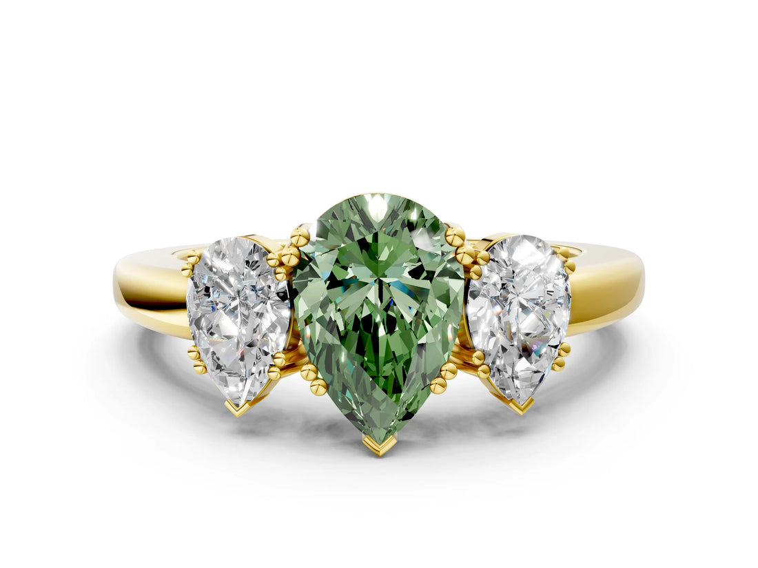 Yellow gold Three-Stone Fancy Green Pear Cut Cut Diamond Ring with Channel Set Band and Four-Prong Setting_24