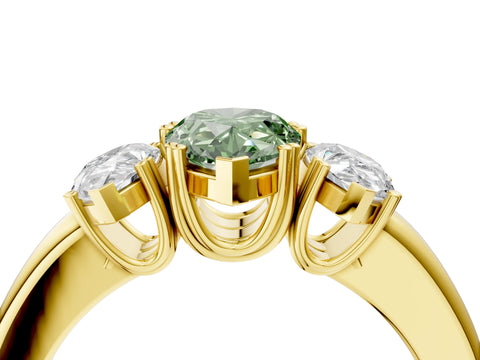Yellow gold Three-Stone Fancy Green Pear Cut Cut Diamond Ring with Channel Set Band and Four-Prong Setting_4