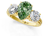 Yellow gold Three-Stone Fancy Green Pear Cut Cut Diamond Ring with Channel-Set Band and Prong Setting_1
