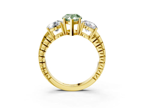 Yellow gold Three-Stone Fancy Green Pear Cut Cut Diamond Ring with Channel-Set Band and Prong Setting_3