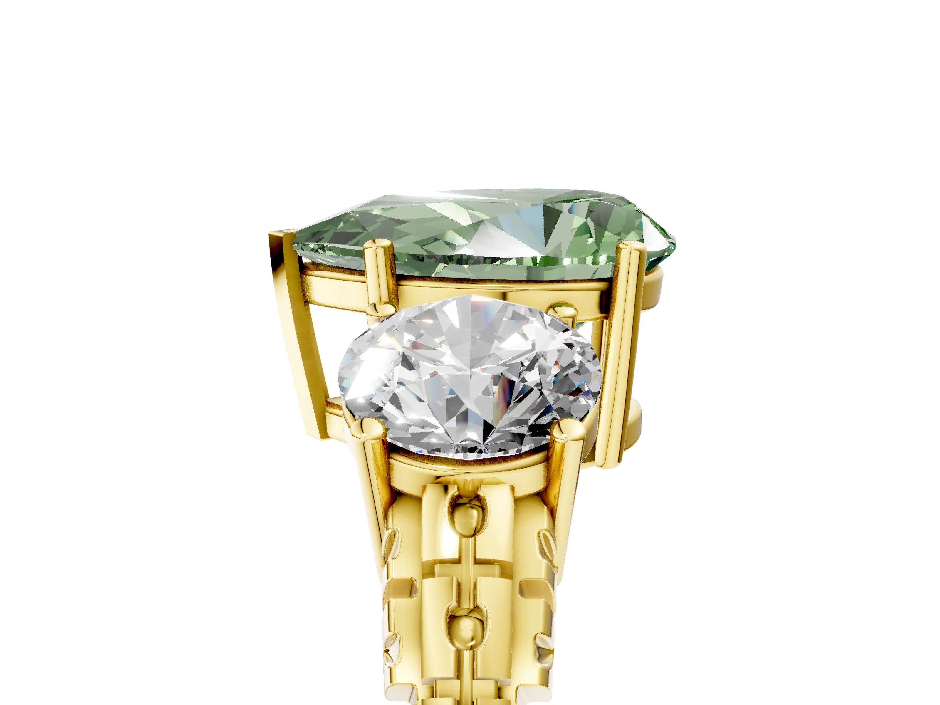 Yellow gold Three-Stone Fancy Green Pear Cut Cut Diamond Ring with Channel-Set Band and Prong Setting_5