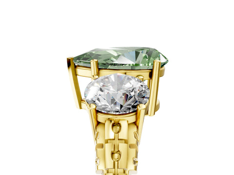 Yellow gold Three-Stone Fancy Green Pear Cut Cut Diamond Ring with Channel-Set Band and Prong Setting_5