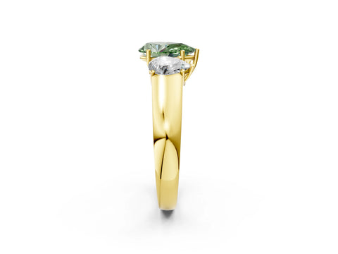 Yellow gold Three-Stone Fancy Green Pear Cut Cut Diamond Ring with Prong Setting and Classic Band_2