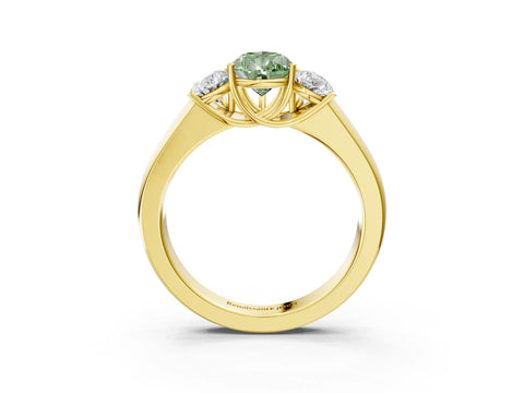 Yellow gold Three-Stone Fancy Green Pear Cut Cut Diamond Ring with Prong Setting and Classic Band_3