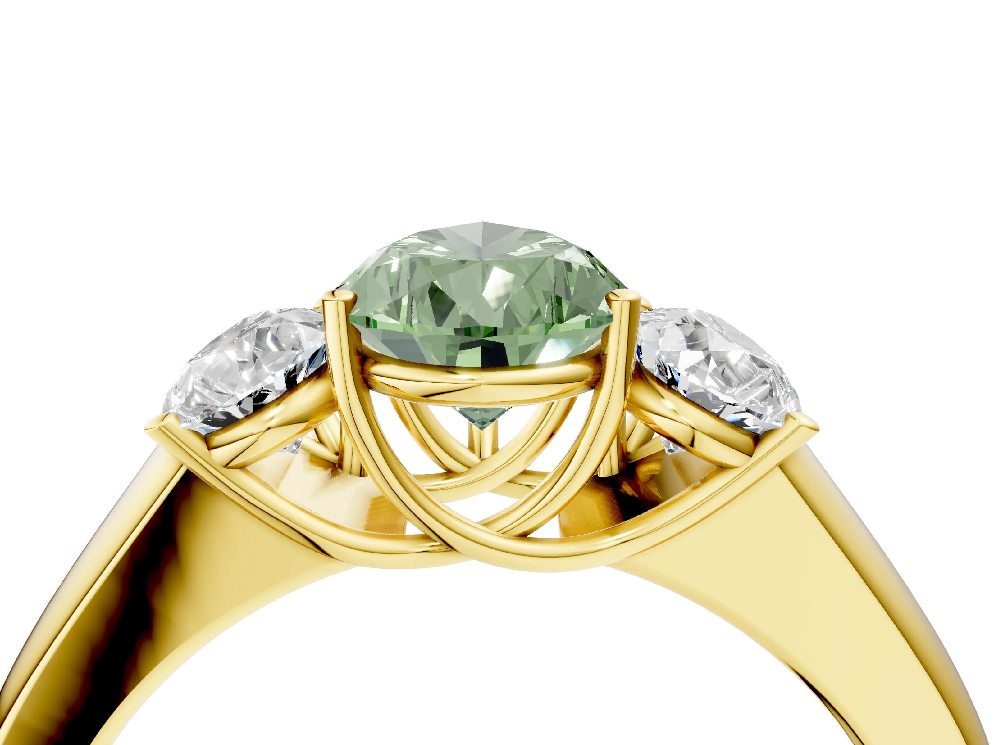 Yellow gold Three-Stone Fancy Green Pear Cut Cut Diamond Ring with Prong Setting and Classic Band_4