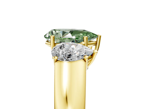 Yellow gold Three-Stone Fancy Green Pear Cut Cut Diamond Ring with Prong Setting and Classic Band_5