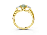 Yellow gold Three-Stone Fancy Green Pear Cut Cut Diamond Ring with Trillion Side Stones and Four-Prong Setting_6