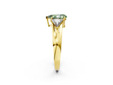 Yellow gold Three-Stone Fancy Green Pear Cut Cut Diamond Ring with Trillion Side Stones on a Split Shank Band_2